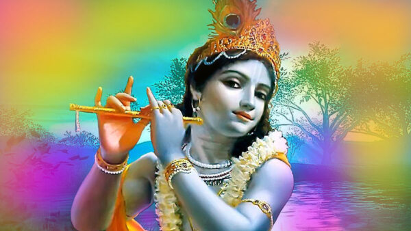Wallpaper Flute, God, Colorful, Krishna, With, Background
