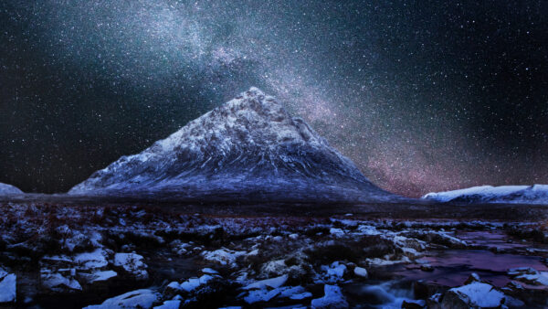 Wallpaper During, Sky, Mountain, Nighttime, Snow, Starry