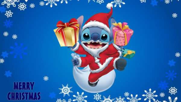 Wallpaper Stitch, Dress, With, Cap, Wearing, And, Santa, Desktop, Gifts