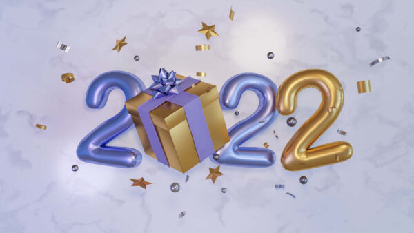 Wallpaper 2022, Gift, Golden, Box, Stars, Purple