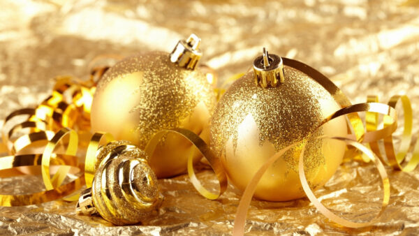 Wallpaper Golden, Blur, Balls, Ribbons, Christmas, Background