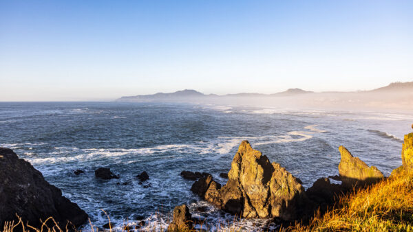 Wallpaper Water, Ocean, Sky, Nature, Rocks, Waves, Mountains, Sunlight, Under, View, Blue, Stones