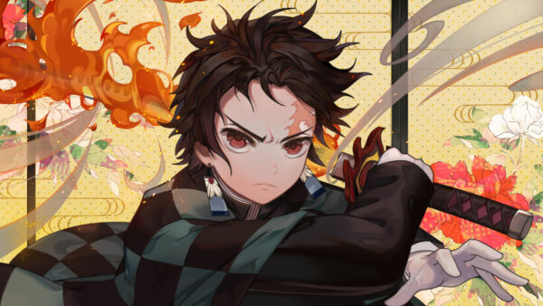 Wallpaper Kamado, Having, Eyes, Background, Slayer, Sword, Yellow, Anime, Black, Red, Hair, Demon, Brown, And, With, Tanjirou, Abstract, Desktop