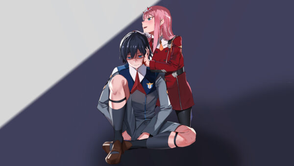 Wallpaper The, Hiro, Zero, Darling, And, FranXX, With, Two, White, Anime, Blue, Backgorund