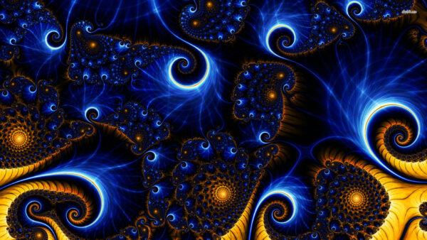 Wallpaper Fractal, Artistic, Yellow, Blue, Abstract