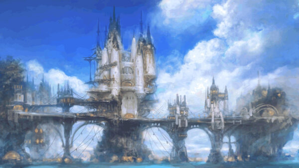 Wallpaper XIV, Background, Games, And, Castle, Final, Blue, Clouds, Bridge, Fantasy, With, Sky, Desktop