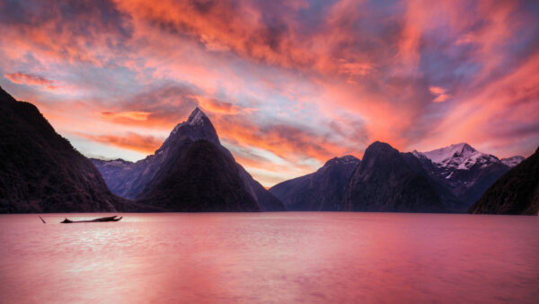 Wallpaper Between, Sunset, Clouds, Mountain, With, Nature, During, Lake, Background, Sky
