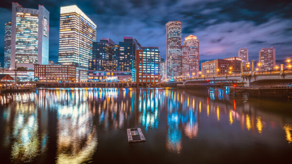 Wallpaper Desktop, Reflection, Mobile, City, Travel, Building, During, Boston, Water, Nighttime