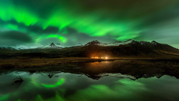Wallpaper Mountains, Snow, Covered, Sky, Norway, Colorful, Nature, Water, Reflection