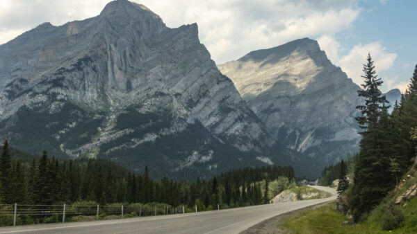 Wallpaper Between, Mountains, And, Trees, Nature, Under, White, Plants, Green, Mobile, Sky, Clouds, Grass, Road, Blue, Bushes, Desktop