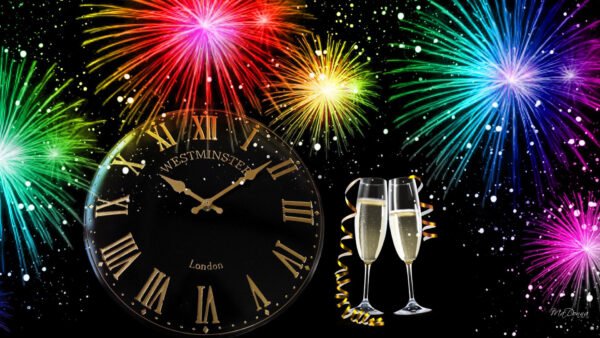 Wallpaper Clock, Crackers, Happy, 2021, New, Year, With
