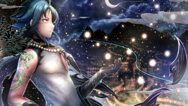 Wallpaper Genshin, Background, Xiao, Stars, Sky, Impact