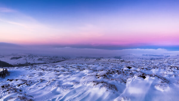 Wallpaper Light, Rocks, Snow, Nature, Blue, Covered, Frozen, Pink, Under, Clouds, Sky, Mountains