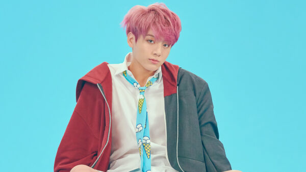 Wallpaper Blue, Background, Pink, Jungkook, K-Pop, Wearing, Light, Sitting, Colorful, Hair, Dress, Singer