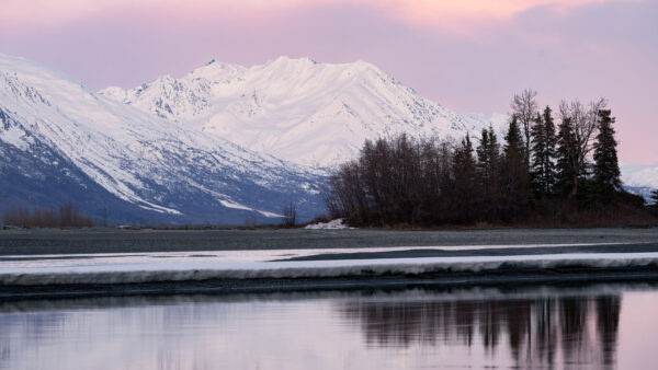 Wallpaper Mobile, Mountain, Bushes, Landscape, Snow, Capped, Blue, Reflection, Desktop, Background, Nature, View, Trees, Sky, Lake