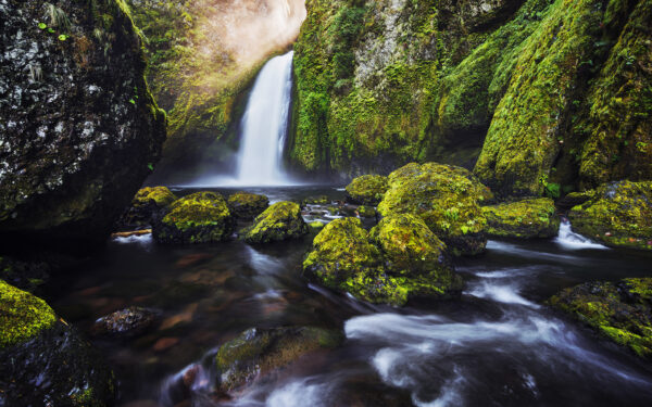 Wallpaper Green, Moss, Waterfall