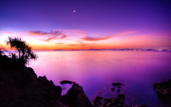 Wallpaper Sunset, Moon