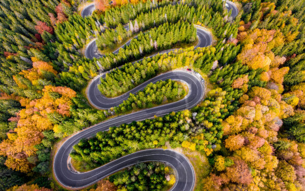 Wallpaper Autumn, Transylvania, Road, View, Romania, Winding, Aerial