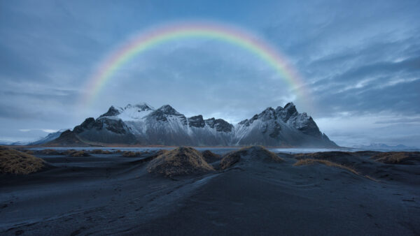 Wallpaper Rainbow, Over, Snow, Mountain, Covered