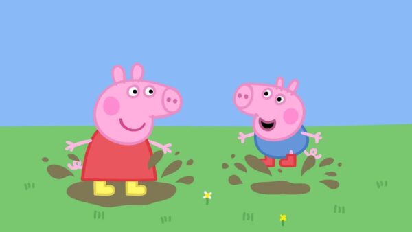 Wallpaper Grass, Playing, Are, Peppa, Anime, Pig, Background, Blue, And, George
