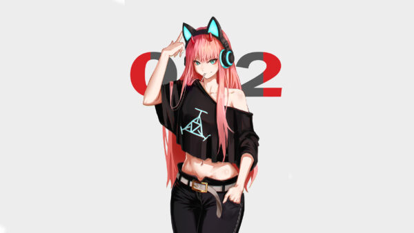 Wallpaper Desktop, Background, Zero, Dress, Black, With, FranXX, Darling, Blue, Headphone, Hiro, Two, The, Anime, White