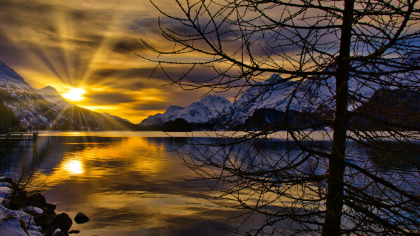 Wallpaper During, Mountain, Winter, Desktop, Lake, Switzerland, Nature, Sunset