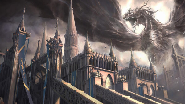 Wallpaper Sitting, Dragon, Fantasy, Dreamy, Desktop, Castle, Black