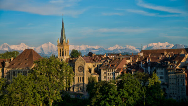 Wallpaper Castle, Under, Landscape, Switzerland, White, Bern, Covered, Mobile, Desktop, Blue, Sky, Travel, Mountain, With