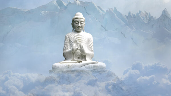 Wallpaper Statue, White, Mountains, Buddha, Background