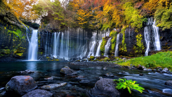 Wallpaper Autumn, Mobile, Desktop, Rocks, Background, Forest, Waterfalls, Nature, Fall, Trees, From, Mountains