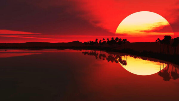 Wallpaper Red, With, Reflection, Sky, Lake, Sunset, Desktop