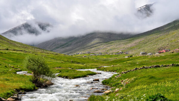 Wallpaper Between, Landscape, Desktop, Mobile, With, Green, Water, Fog, Scenery, Mountains, Beautiful, Grass, View, Field, Stream, Nature