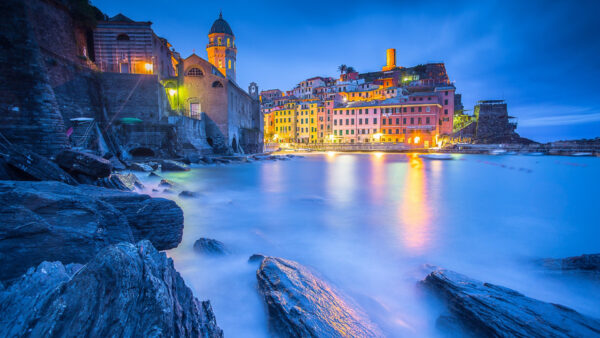 Wallpaper Sea, Italy, Desktop, Lightning, Building, Front, Liguria, Vernazza, Colorful, Travel