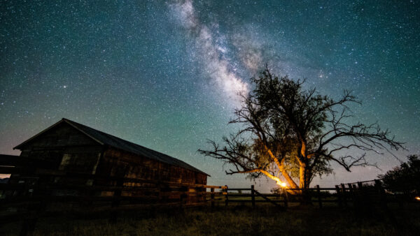 Wallpaper Stars, Blue, Under, Nature, With, Nighttime, Brown, Wooden, House, During, Sky