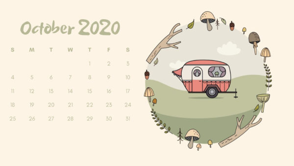 Wallpaper Bus, Trunk, Tree, October, Leaves, Desktop, Background, Beige, Mushroom, Calendar