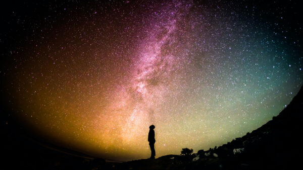 Wallpaper Colorful, Alone, Man, Standing, Sky, Starry, Under