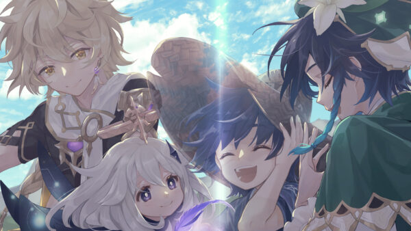 Wallpaper Venti, Sky, Aether, Blue, Genshin, Background, Ruu, Paimon, Impact