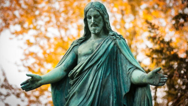 Wallpaper Yellow, Statue, Branches, Trees, Jesus, Leaves, Background