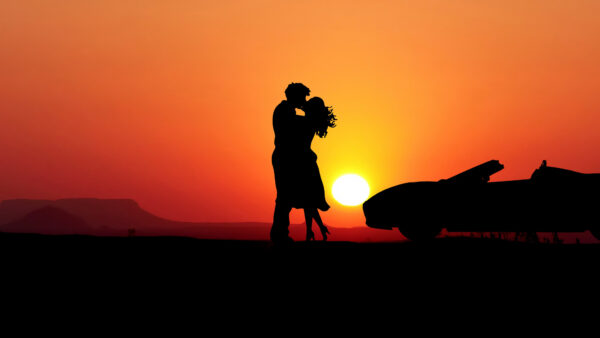 Wallpaper Couple, Silhouette, Sunset