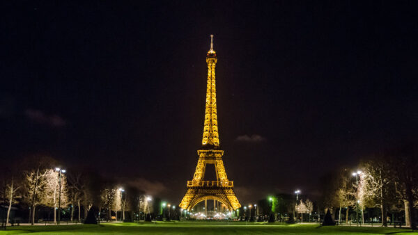 Wallpaper Paris, Tower, Sky, Lights, During, Time, Night, Dark, Desktop, Background, Yellow, With, Travel, Eiffel