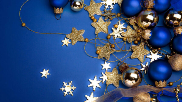 Wallpaper Balls, Golden, Snowflakes, Christmas, Blue, Desktop, Star, Background, Stars
