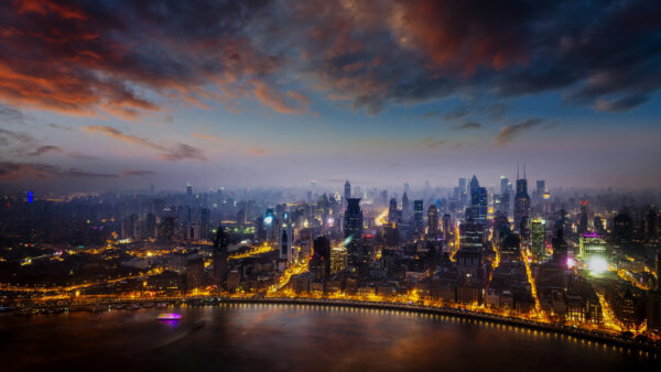 Wallpaper Under, With, Sky, Nature, Buildings, Lights, Cityscape, Shanghai, Black, Cloudy