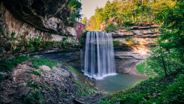 Wallpaper Desktop, Nature, Rocks, Sunbeam, Green, River, Trees, Pouring, Waterfalls, Mobile