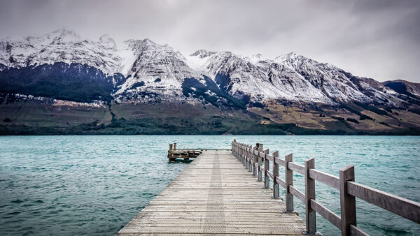 Wallpaper Mobile, Under, View, Dock, White, Mountains, Landscape, Water, Nature, Sky, Pier, Covered, Desktop, Wood