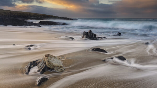 Wallpaper Desktop, And, Beach, Sand, Nature, Waves, With, Stone