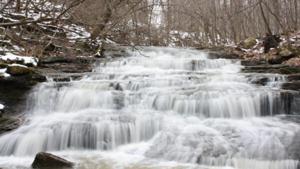 Wallpaper Nature, Covered, Snow, Steps, Mobile, Waterfalls, Forest, Stone, Desktop, Between