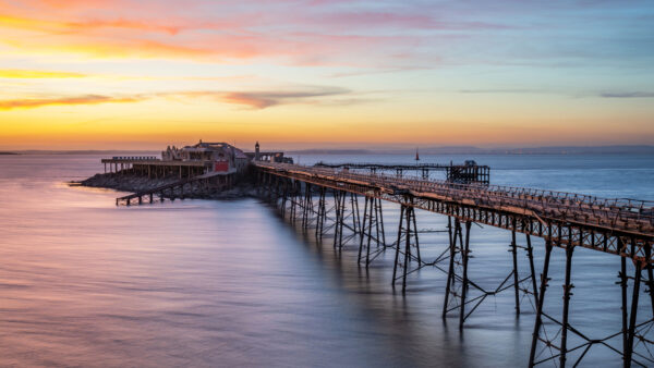 Wallpaper Yellow, Clouds, Between, Water, Blue, Sky, Nature, Ocean, Pier, Black