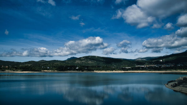 Wallpaper River, View, Daytime, Landscape, During, Desktop, Clouds, Blue, Under, Reflection, Sky, White, Mountain, Greenery, Mobile, Nature