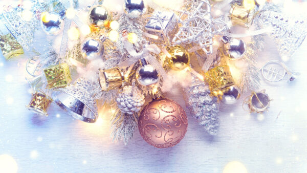 Wallpaper Balls, Christmas, Decoration, Desktop, Boxes, Ornaments, Mobile, Golden, Gift, Silver, Glitter