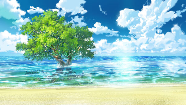 Wallpaper Trees, Sky, Blue, River, Nature, Background, Anime